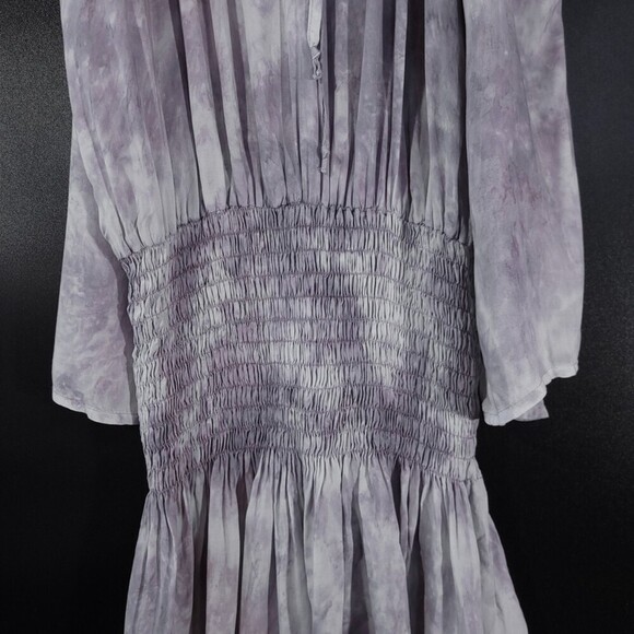 BLUE LIFE Shirred Waist Dress Cold Shoulder Mini in Boho Goddess Oasis Grey XS - Picture 5 of 14